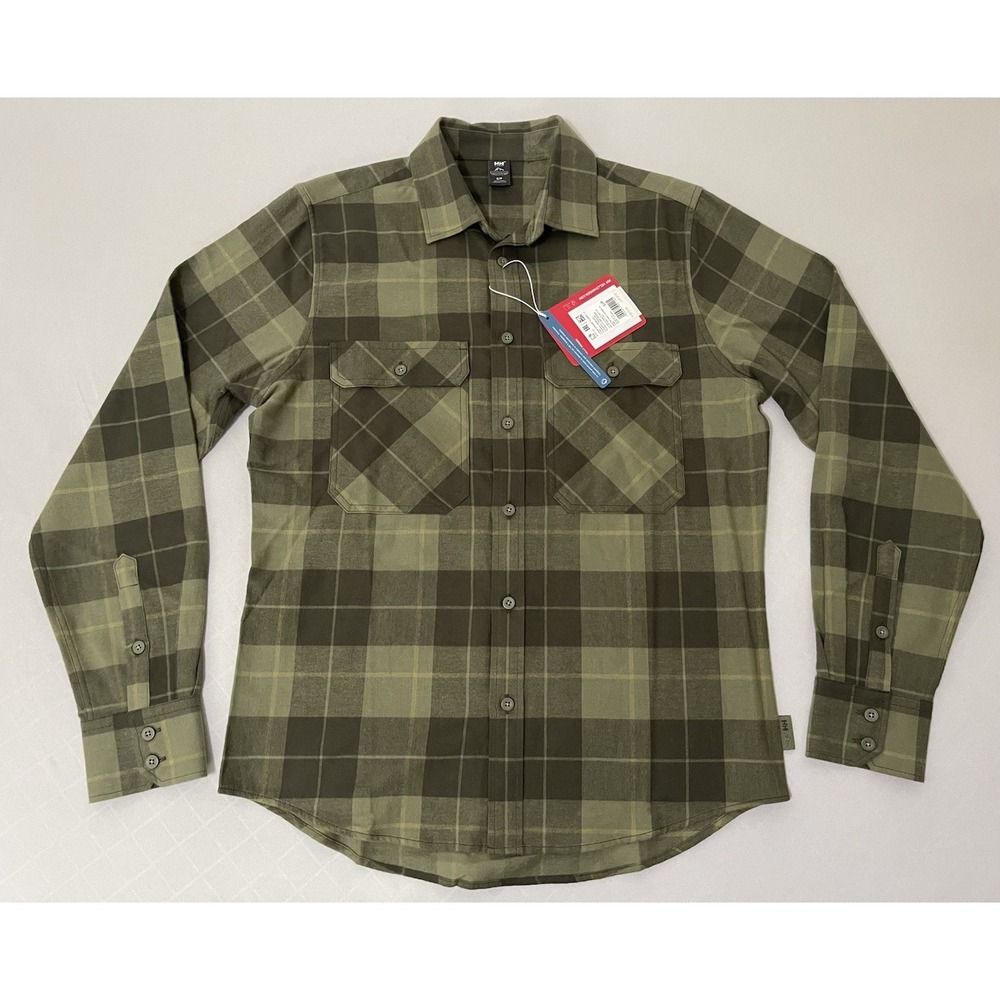 NWT Helly Hansen Men's Lokka Organic Flannel Shirt S‎ Green Plaid Button Up HH